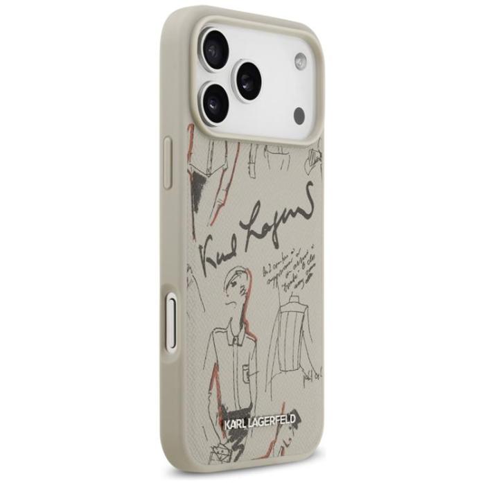 KARL LAGERFELD - Karl Lagerfeld iPhone 17 Pro Max Mobilskal MagSafe Grained Pattern & Logo - Grå