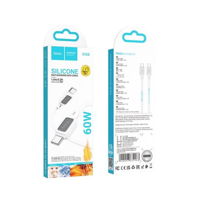 Hoco - Hoco USB-C - USB-C 60W 3A Kabel 1m X108 - Vit