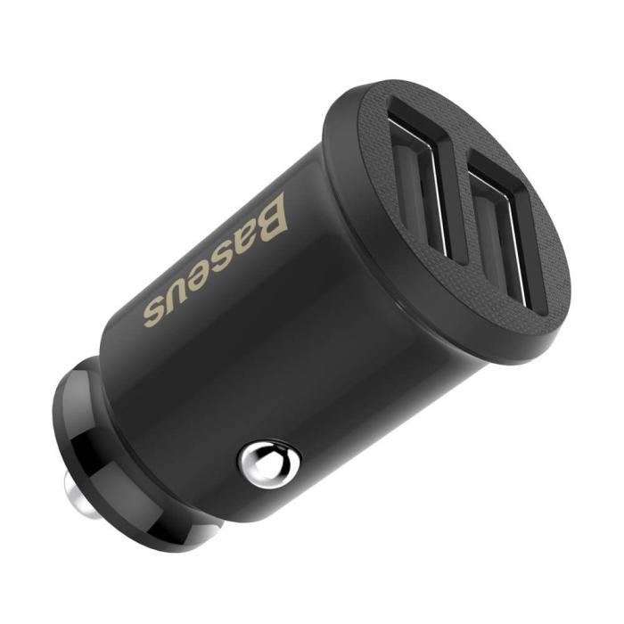 BASEUS - Baseus Grain Billaddare Mini Universal Smart 2x USB 3.1A Svart
