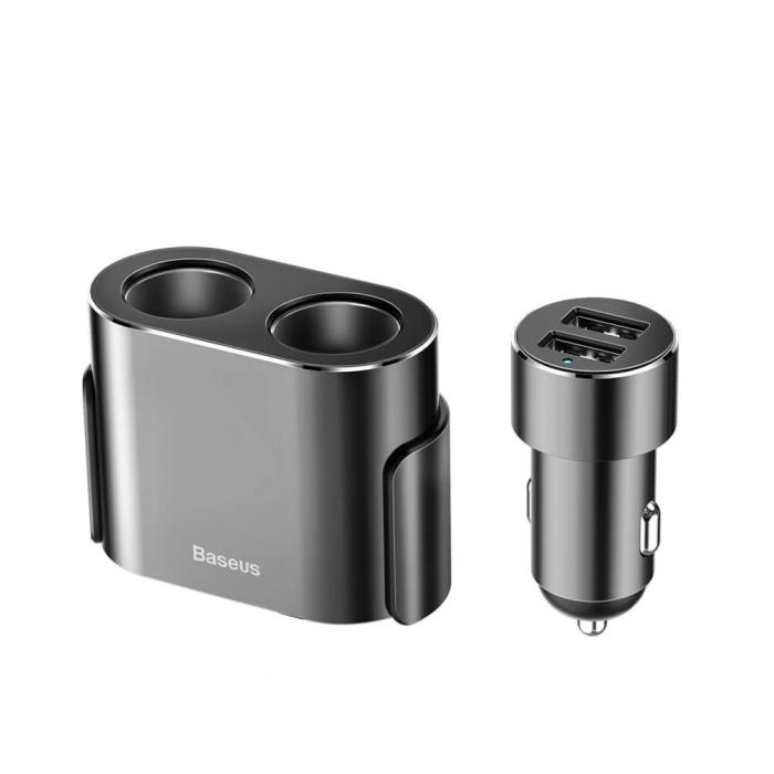 BASEUS - Baseus High Efficiency dual-cigarette tändare 80W USB 3.1A Svart