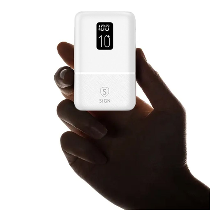 SiGN - SiGN Mini Q.C Powerbank med Display 10.000mAh - Vit
