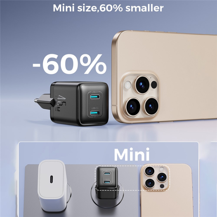 Joyroom - JOYROOM GaN Snabbladdare 45W USB-C EU JR-TCG17 - Svart