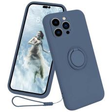 OEM - iPhone 15 Pro Mobilskal Ringhållare Liquid Silikon - Midnightblå