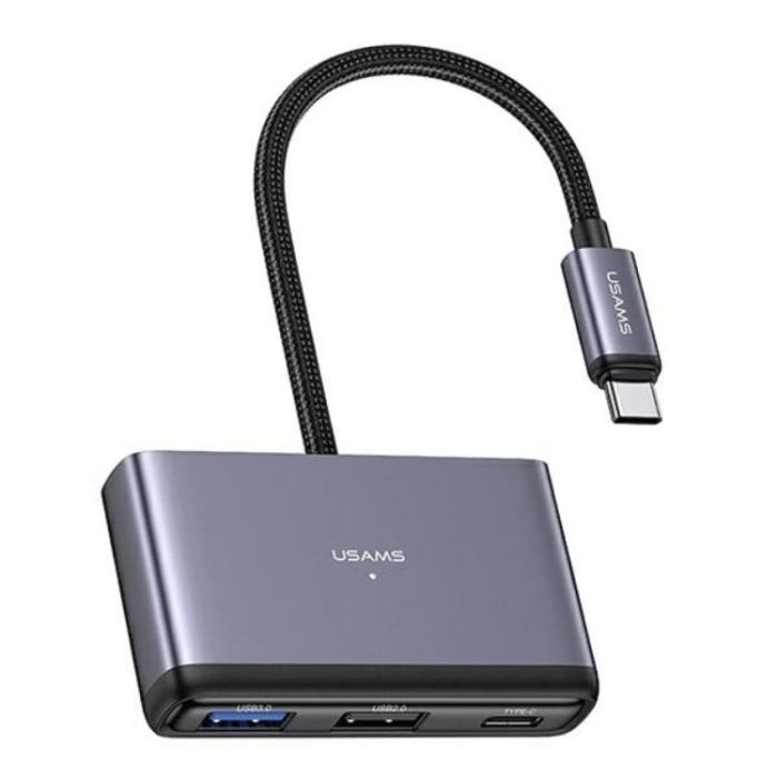 USAMS - USAMS 4in1 Adapter Hubb USB-C, 2xUSB 2.0, USB 3.0 - Grå