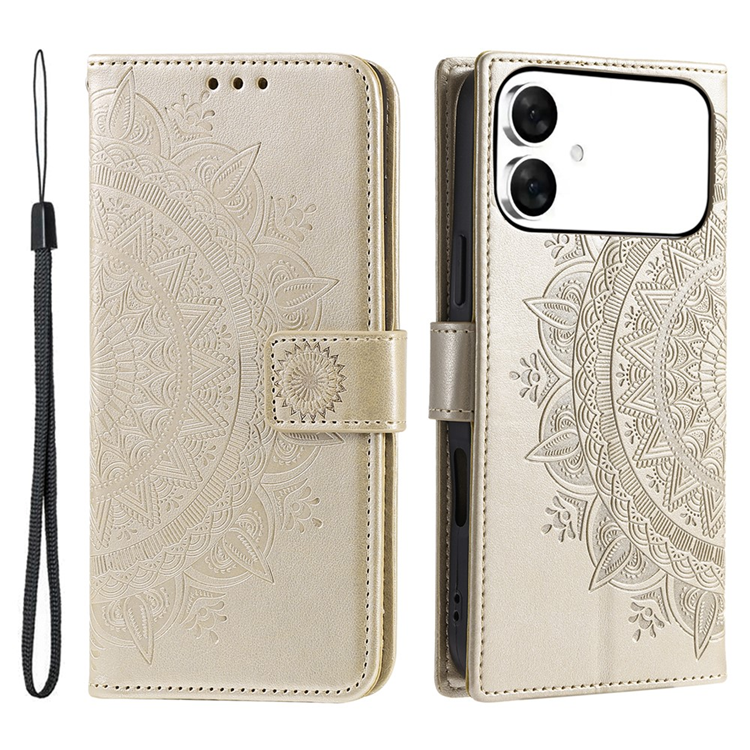 Galaxy S26 Edge Plånboksfodral Imprinted Totem Läder - Guld | 2353 | AlltMobil