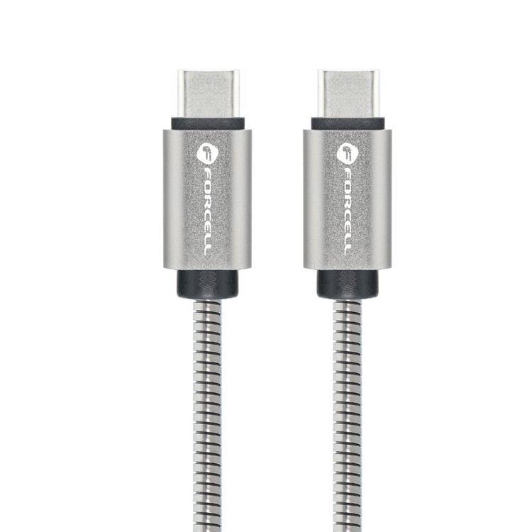 Forcell USB-C till USB-C kabel C239 1m E-Mark Metal - Silver | 3541 | AlltMobil