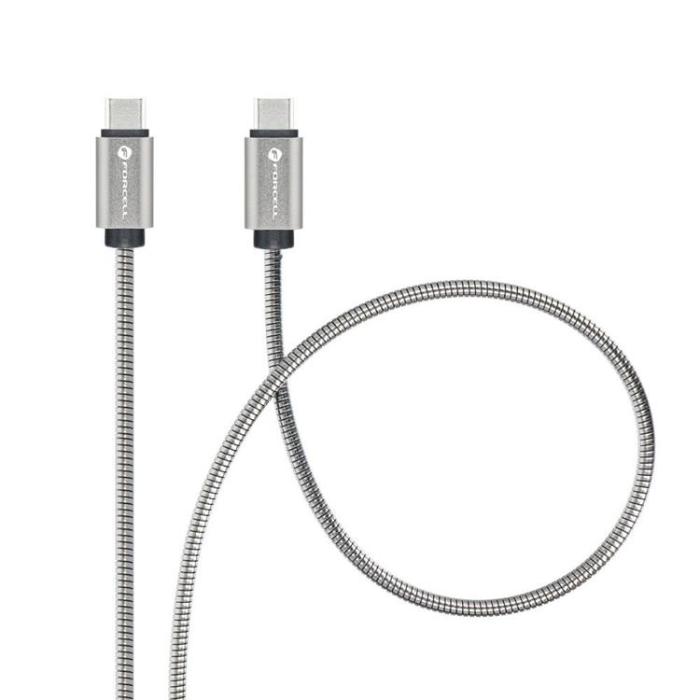 Forcell - Forcell USB-C till USB-C kabel C239 1m E-Mark Metal - Silver