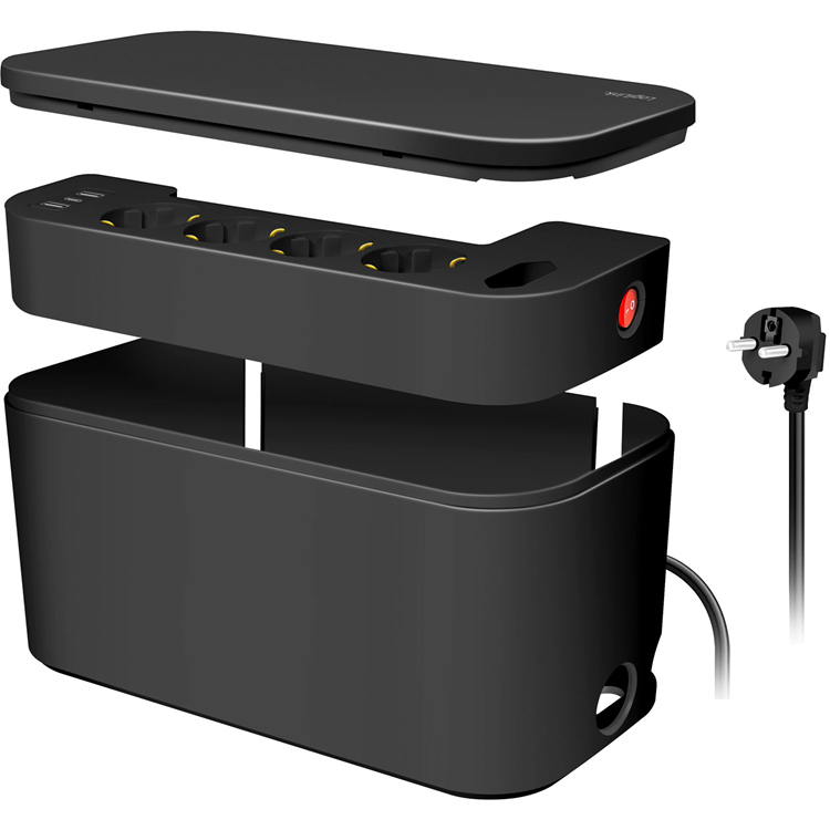 LogiLink Cable box - Kabelgömma med grenuttag + USB-A/USB-C-laddning Svart | 3541 | AlltMobil