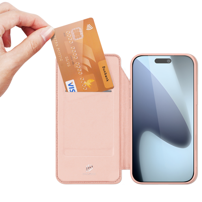 Dux Ducis - Dux Ducis iPhone 17 Pro Plånboksfodral Skin Pro Läder - Rosa