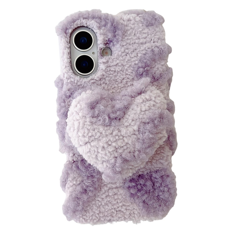 iPhone 17 Mobilskal 3D Heart Plush TPU Winter Warm Soft - Lila | 2353 | AlltMobil