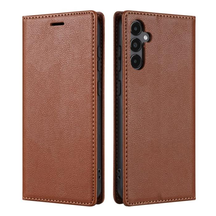 Amorus - Samsung Galaxy S26 Plånboksfodral Magnetisk Stängning Konstläder - Brun