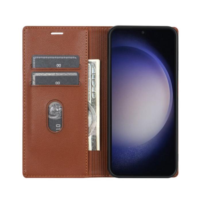 Amorus - Samsung Galaxy S26 Plånboksfodral Magnetisk Stängning Konstläder - Brun