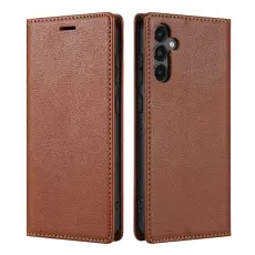 Amorus - Samsung Galaxy S26 Pl&aring;nboksfodral Magnetisk St&auml;ngning Konstl&auml;der - Brun