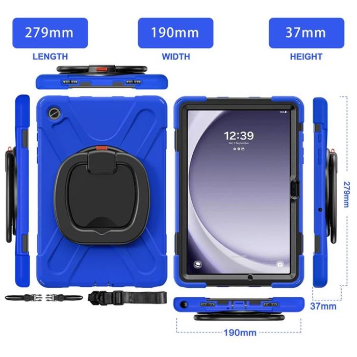A-One Brand - Galaxy Tab A9 Plus Skal Kickstand Handle Grip - Blå / Svart