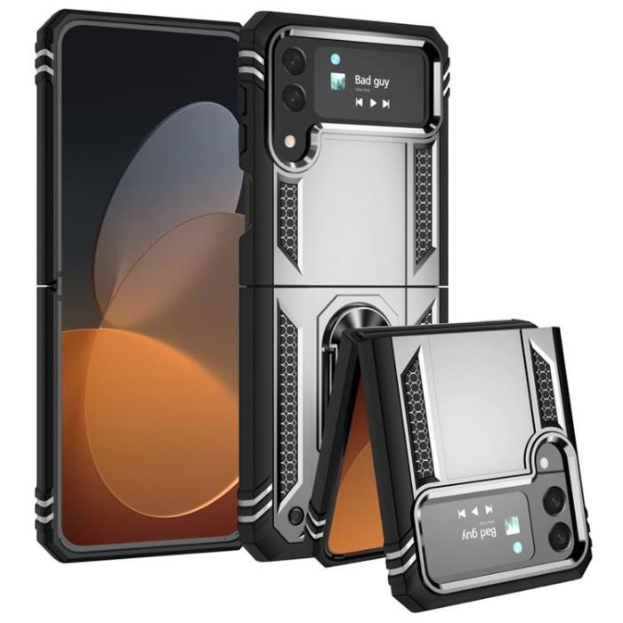 A-One Brand - Galaxy Z Flip 4 Skal Ringhållare Kickstand - Silver