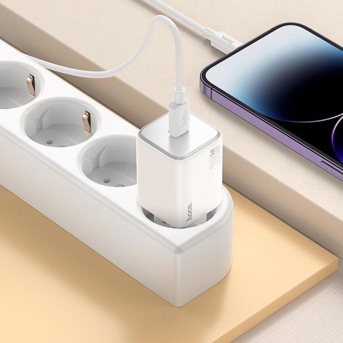 Hoco - Hoco Väggladdare 20W Type C + Kable USB-C till Lightning Kabel 1m - Vit