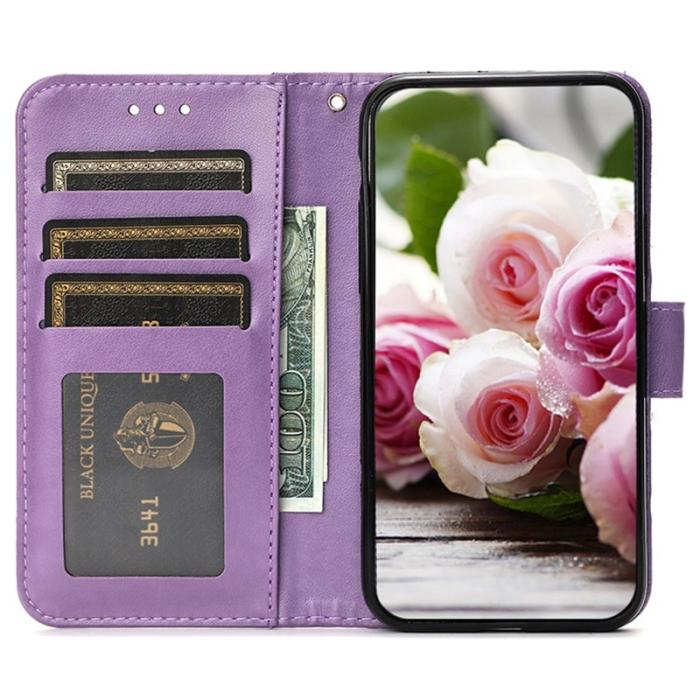 OEM - Samsung Galaxy A57 Plånboksfodral Konstläder Ställ Impräntad Ros - Lila