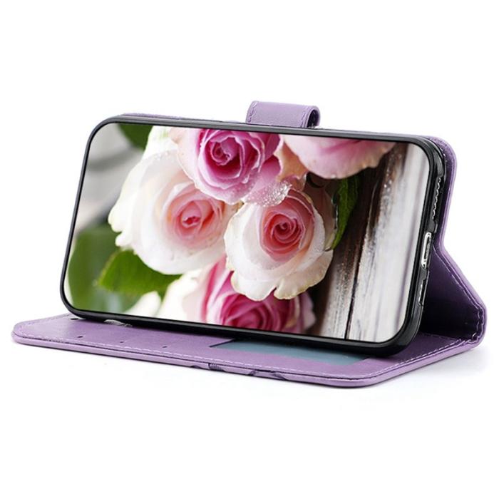 OEM - Samsung Galaxy A57 Plånboksfodral Konstläder Ställ Impräntad Ros - Lila