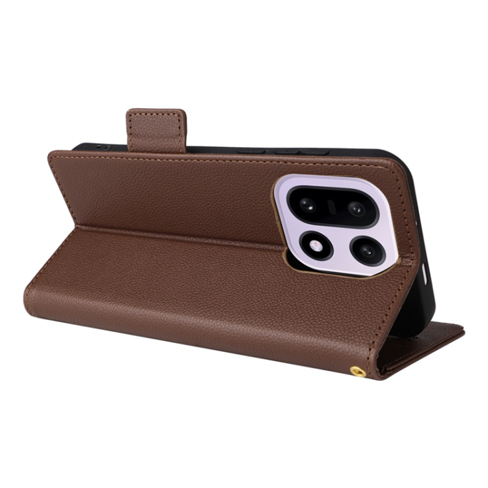 A-One Brand - OnePlus 15 5G Plånboksfodral Litchi Texture Konstläder - Brun