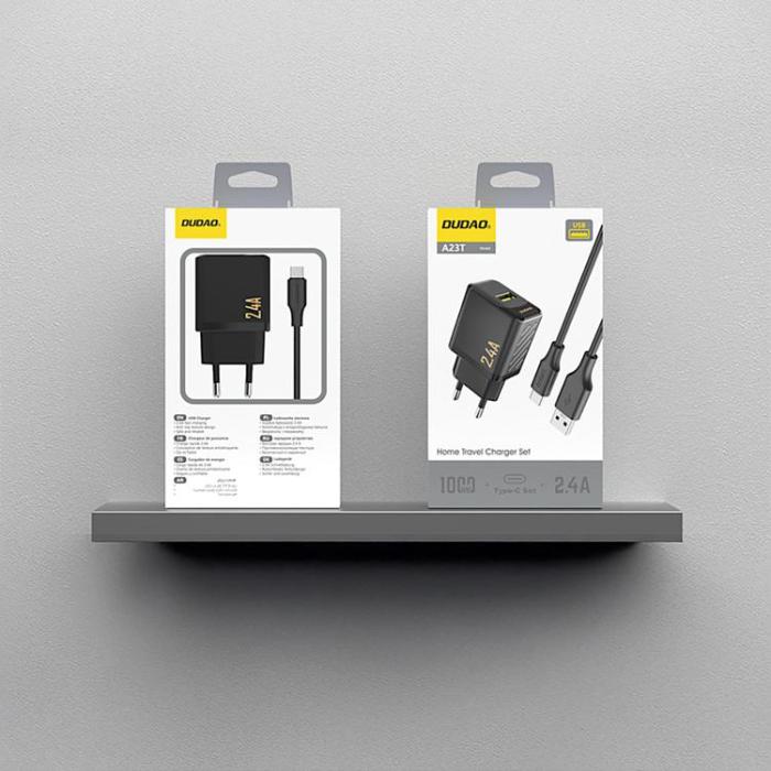 Dudao - Dudao Väggladdare USB-A 2.4A GaN med USB-C Kabel A23TEU - Svart