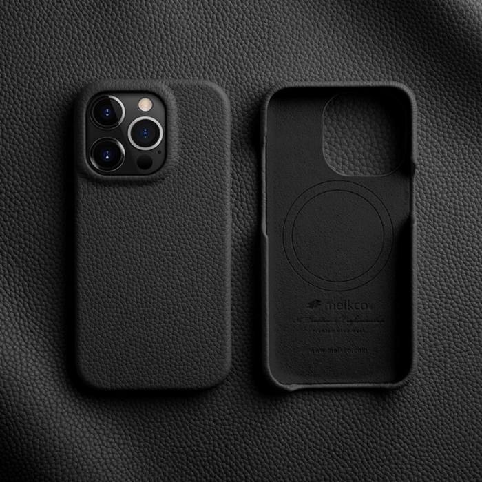 Melkco - MELKCO iPhone 14 Pro Max Magnetiskt Skyddsfodral Äkta Läder Svart