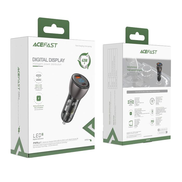 Acefast - Acefast Billaddare 63W USB-C Till USB - Svart