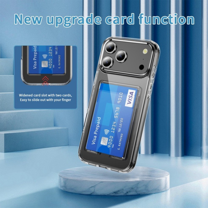 WANLONFENG - WANLONFENG iPhone 17 Pro Max Mobilskal Korthållare med Härdat Glas Skärmskydd