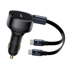 BASEUS - Baseus Billaddare Enjoyment Retractable 2-in-1 33W med USB-C - Svart