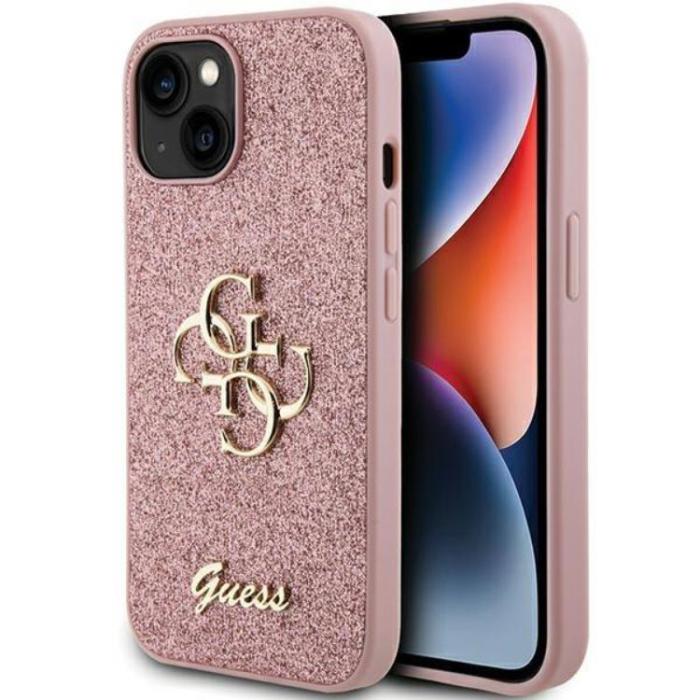 Guess - Guess iPhone 15 Plus Mobilskal Glitter Script Big - Rosa