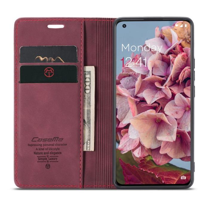 Caseme - CASEME 013 Mobilskal till OnePlus 11 5G Magnetisk Flip KonstLäder Vinröd