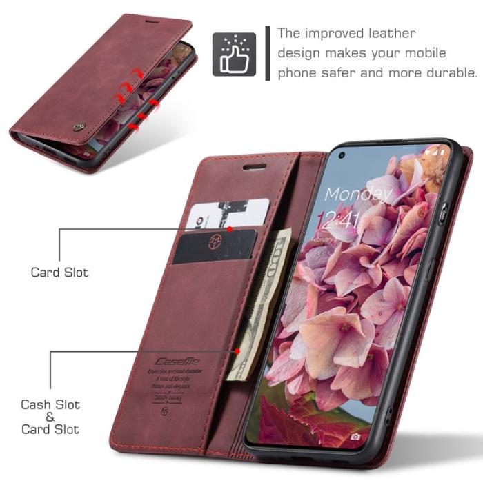 Caseme - CASEME 013 Mobilskal till OnePlus 11 5G Magnetisk Flip KonstLäder Vinröd
