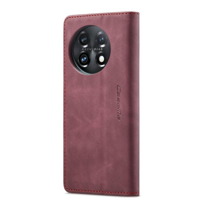 Caseme - CASEME 013 Mobilskal till OnePlus 11 5G Magnetisk Flip KonstLäder Vinröd