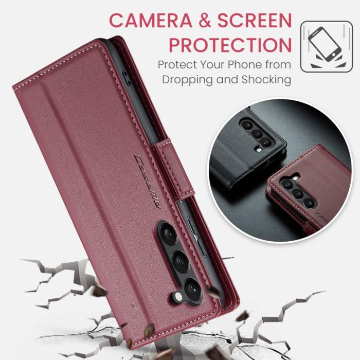 Caseme - CASEME Plånboksfodral Konstläder för Samsung Galaxy S25 - Röd