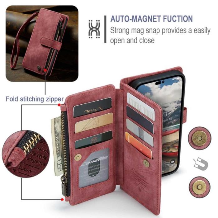 Caseme - CASEME iPhone 14 Pro Plånboksfodral C30 Zipper - Röd