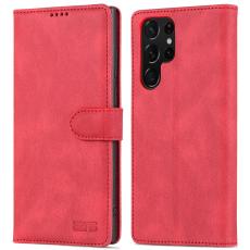 AZNS - AZNS Samsung Galaxy S22 Ultra 5G Pl&aring;nboksfodral i Konstl&auml;der - R&ouml;d