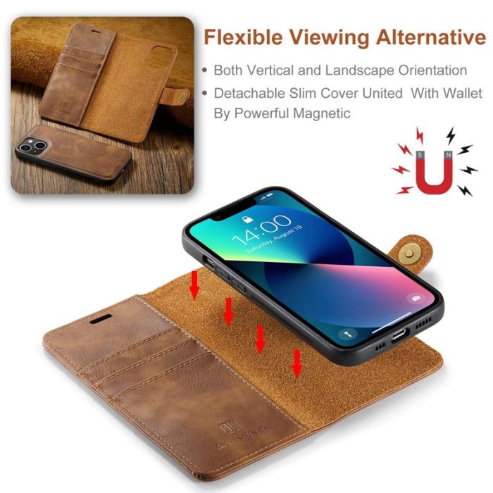 DG.MING - DG.MING iPhone 14 Plus Plånboksfodral Äkta läder Magnetisk Brun