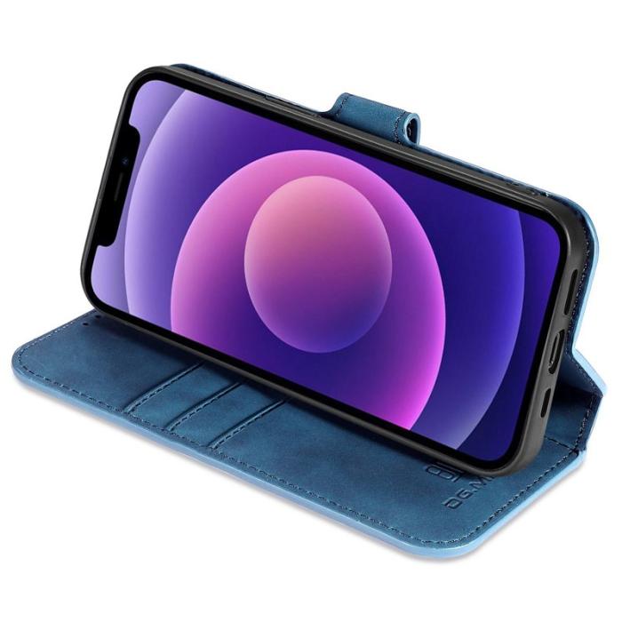 DG.MING - DG.MING iPhone 14 Plus Plånboksfodral Retro Stil Blå Konstläder