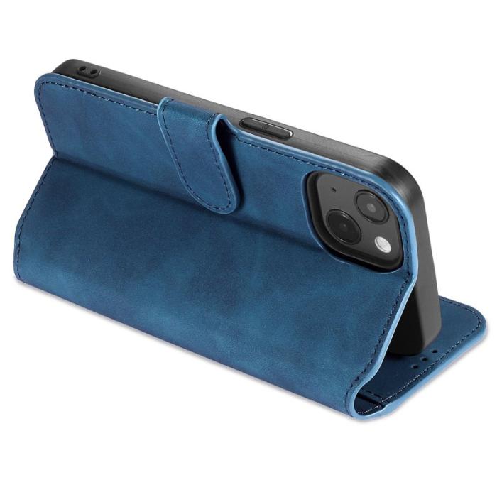 DG.MING - DG.MING iPhone 14 Plus Plånboksfodral Retro Stil Blå Konstläder