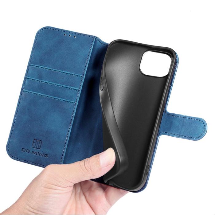 DG.MING - DG.MING iPhone 14 Plus Plånboksfodral Retro Stil Blå Konstläder
