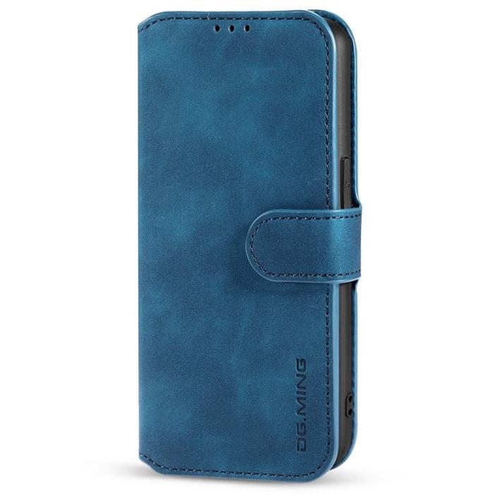DG.MING - DG.MING iPhone 14 Plus Plånboksfodral Retro Stil Blå Konstläder