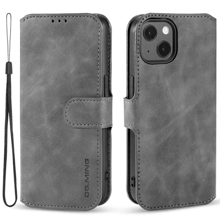 DG.MING - DG.MING iPhone 14 Plus Plånboksfodral Retro Stil Grå Konstläder