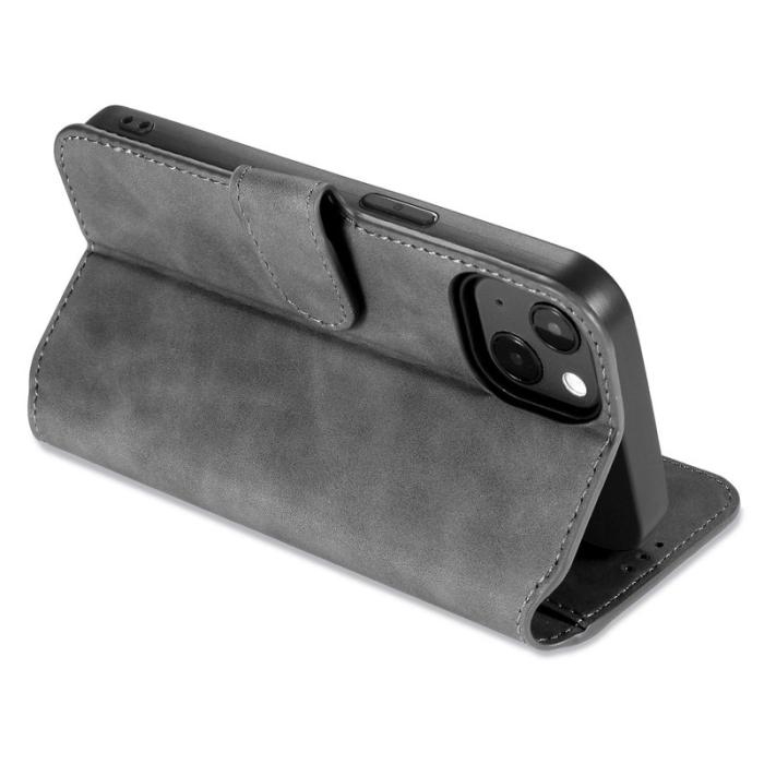 DG.MING - DG.MING iPhone 14 Plus Plånboksfodral Retro Stil Grå Konstläder