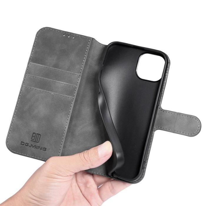 DG.MING - DG.MING iPhone 14 Plus Plånboksfodral Retro Stil Grå Konstläder