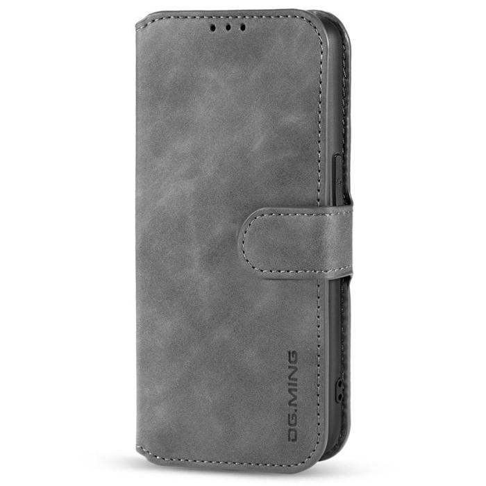 DG.MING - DG.MING iPhone 14 Plus Plånboksfodral Retro Stil Grå Konstläder