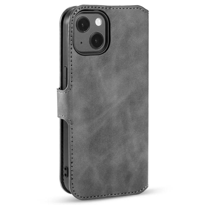 DG.MING - DG.MING iPhone 14 Plus Plånboksfodral Retro Stil Grå Konstläder
