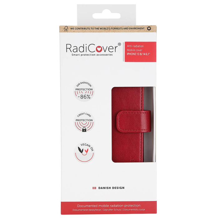 Radicover - Radicover iPhone 14 Plånboksfodral Strålningsskydd - Röd
