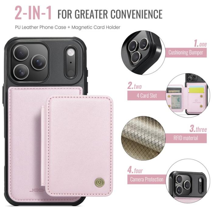 JEEHOOD - JEEHOOD J05 Mobilskal till iPhone 17 Pro Läder med Magnetficka - Rosa
