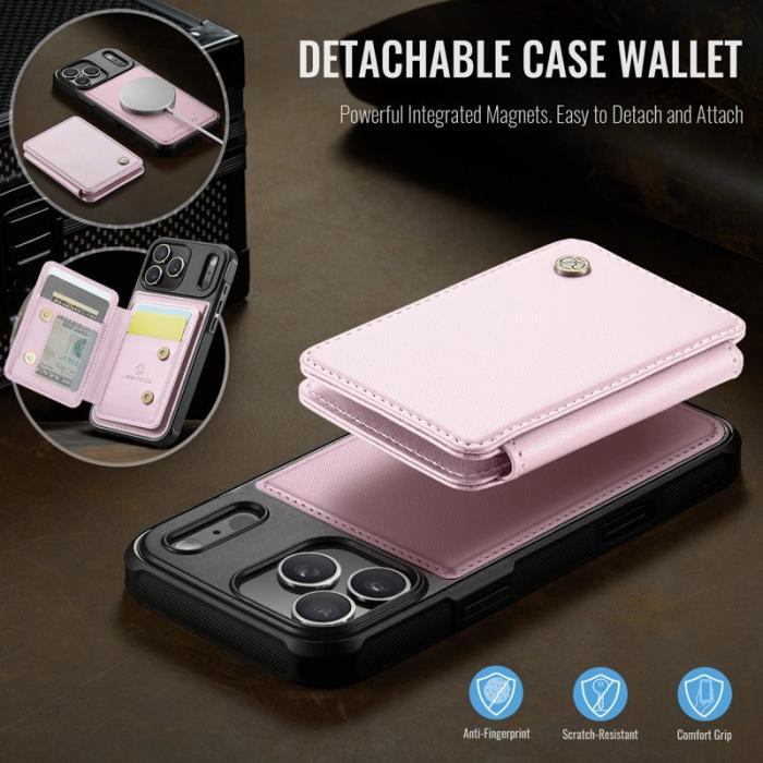 JEEHOOD - JEEHOOD J05 Mobilskal till iPhone 17 Pro Läder med Magnetficka - Rosa
