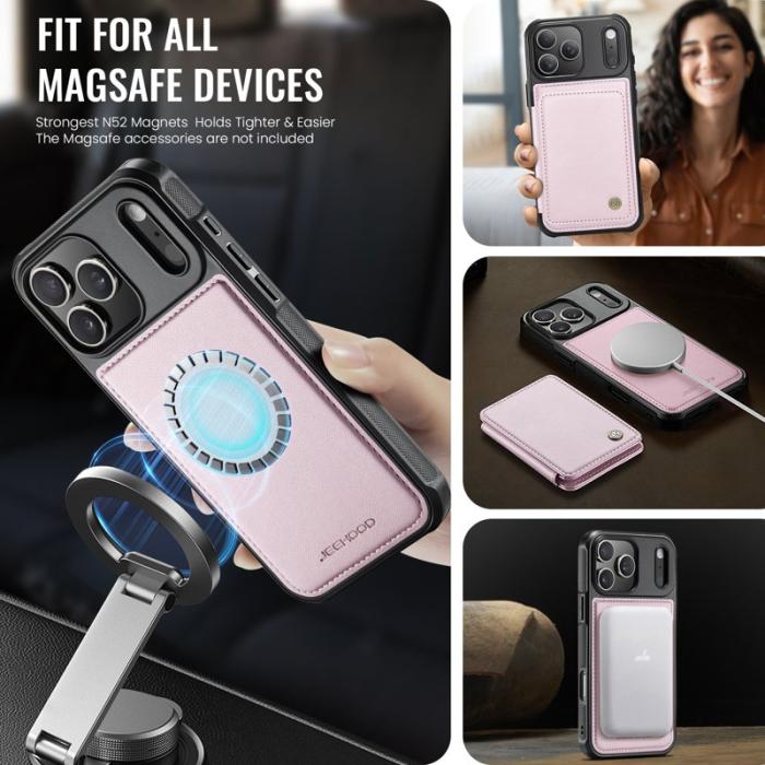 JEEHOOD - JEEHOOD J05 Mobilskal till iPhone 17 Pro Läder med Magnetficka - Rosa