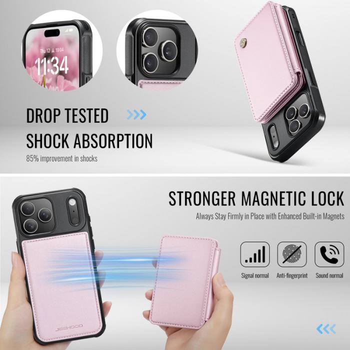 JEEHOOD - JEEHOOD J05 Mobilskal till iPhone 17 Pro Läder med Magnetficka - Rosa